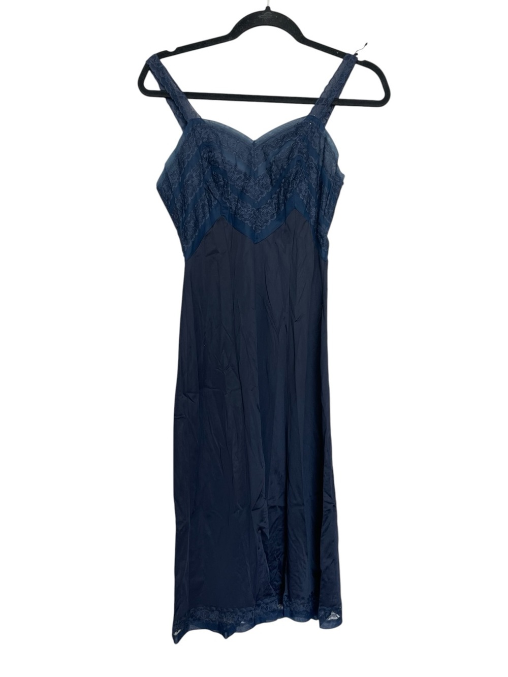 Y2K Coquette Women's Navy Lace-Trim Slip Dress